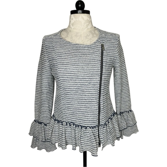 Banana Republic Navy and White tweed Blazer Size 10 - Picture 2 of 7